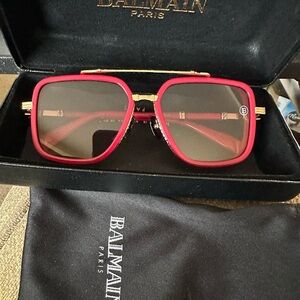 Balmain Red and Gold Square Sunglasses